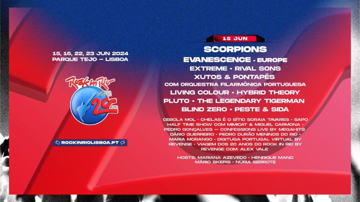 Cartaz oficial do Rock in Rio Lisboa 2024 com o nome de Alex Vale